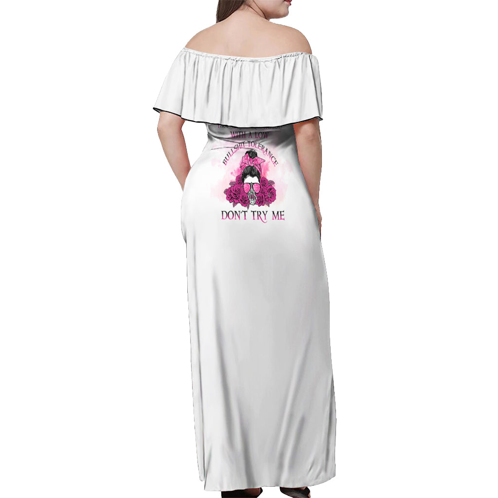I'm A B Don't Try Me Rose Messy Bun Off Shoulder Maxi Dress - Wonder Print Shop