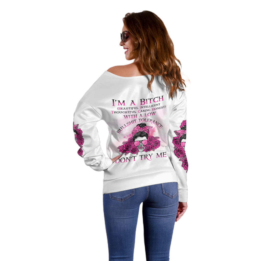 I'm A B Don't Try Me Rose Messy Bun Off Shoulder Sweater - Wonder Print Shop