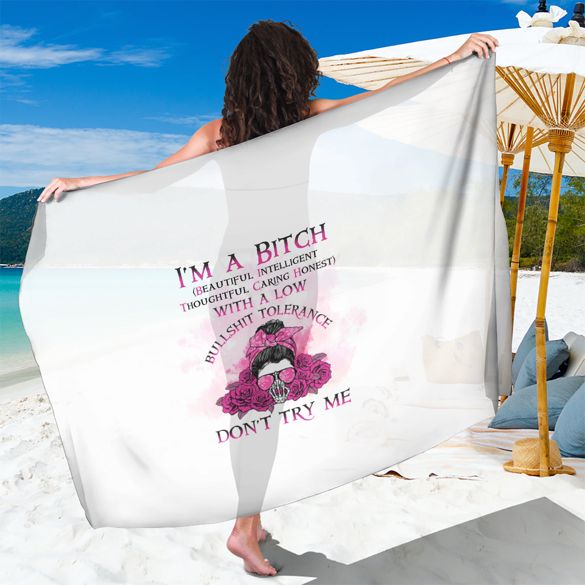 I'm A B Don't Try Me Rose Messy Bun Sarong - Wonder Print Shop
