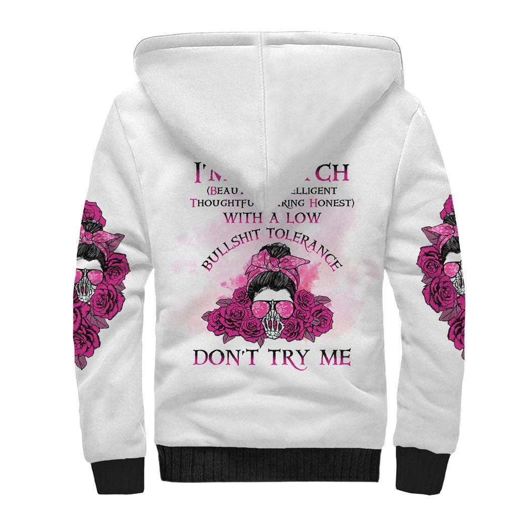 I'm A B Don't Try Me Rose Messy Bun Sherpa Hoodie - Wonder Print Shop