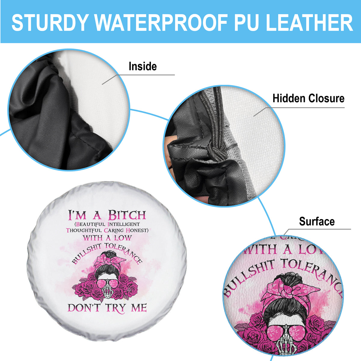 I'm A B Don't Try Me Rose Messy Bun Spare Tire Cover - Wonder Print Shop