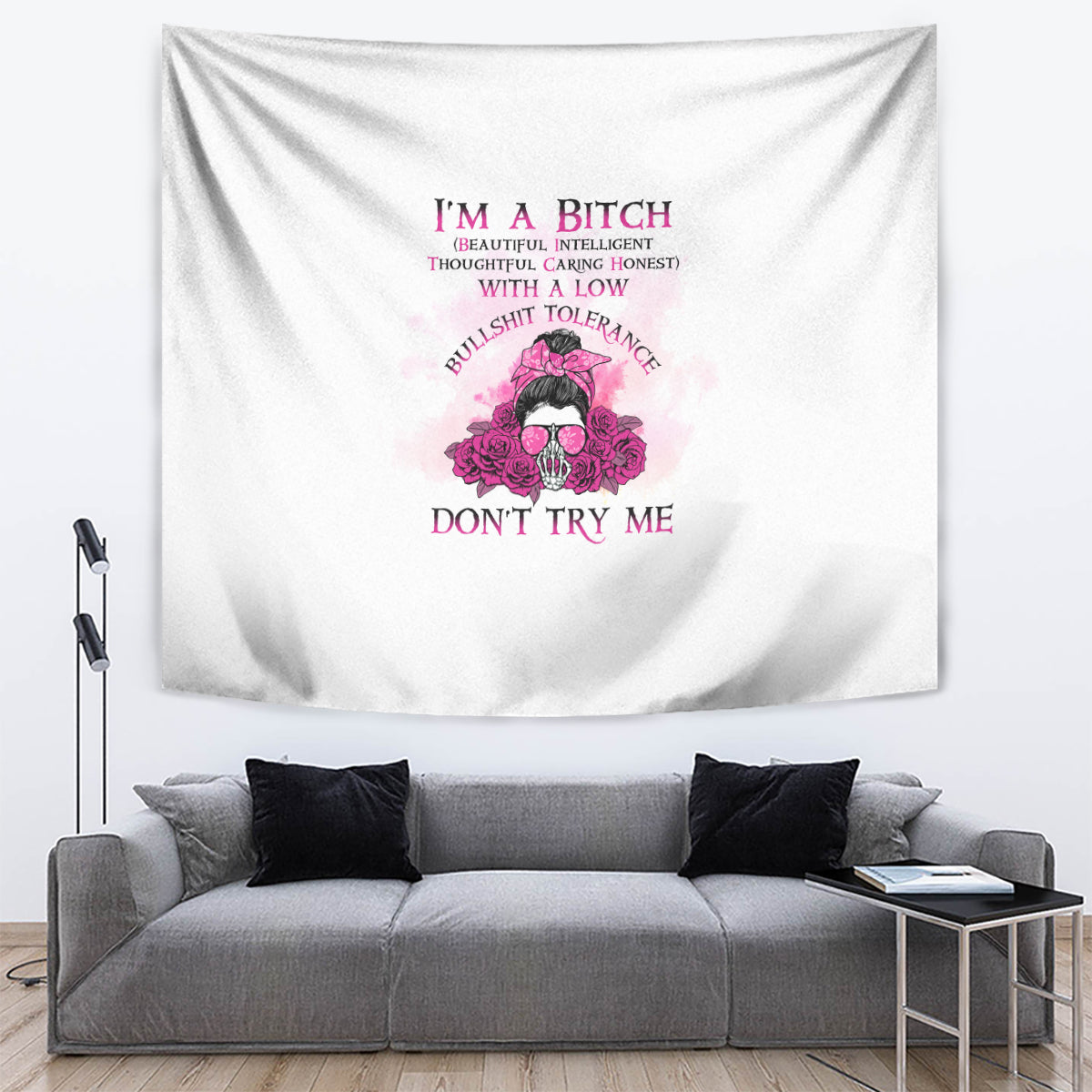 I'm A B Don't Try Me Rose Messy Bun Tapestry - Wonder Print Shop