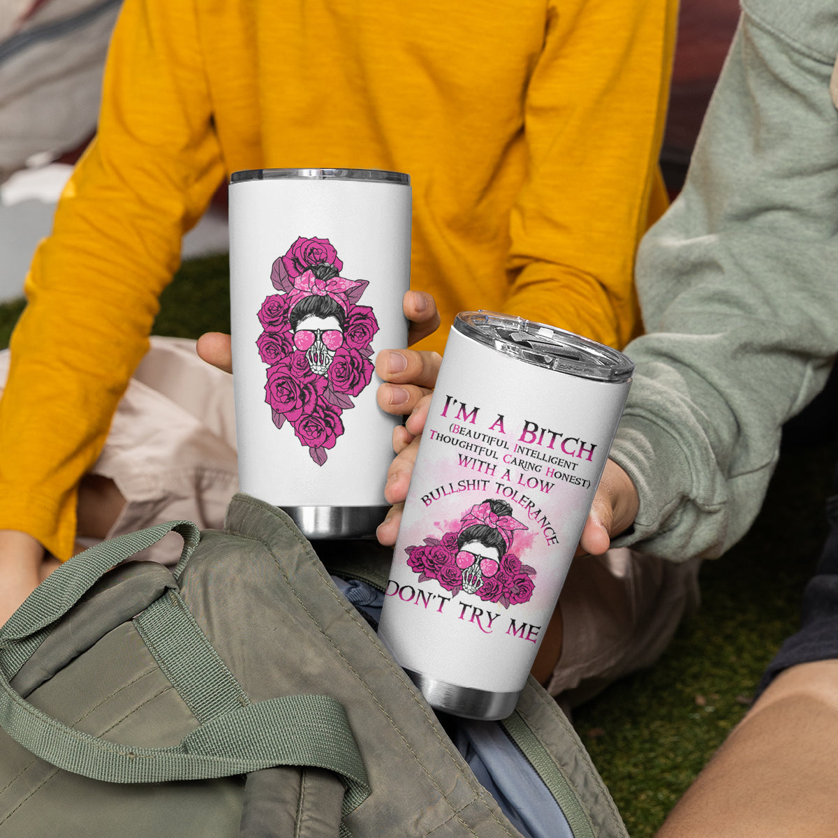 I'm A B Don't Try Me Rose Messy Bun Tumbler Cup - Wonder Print Shop