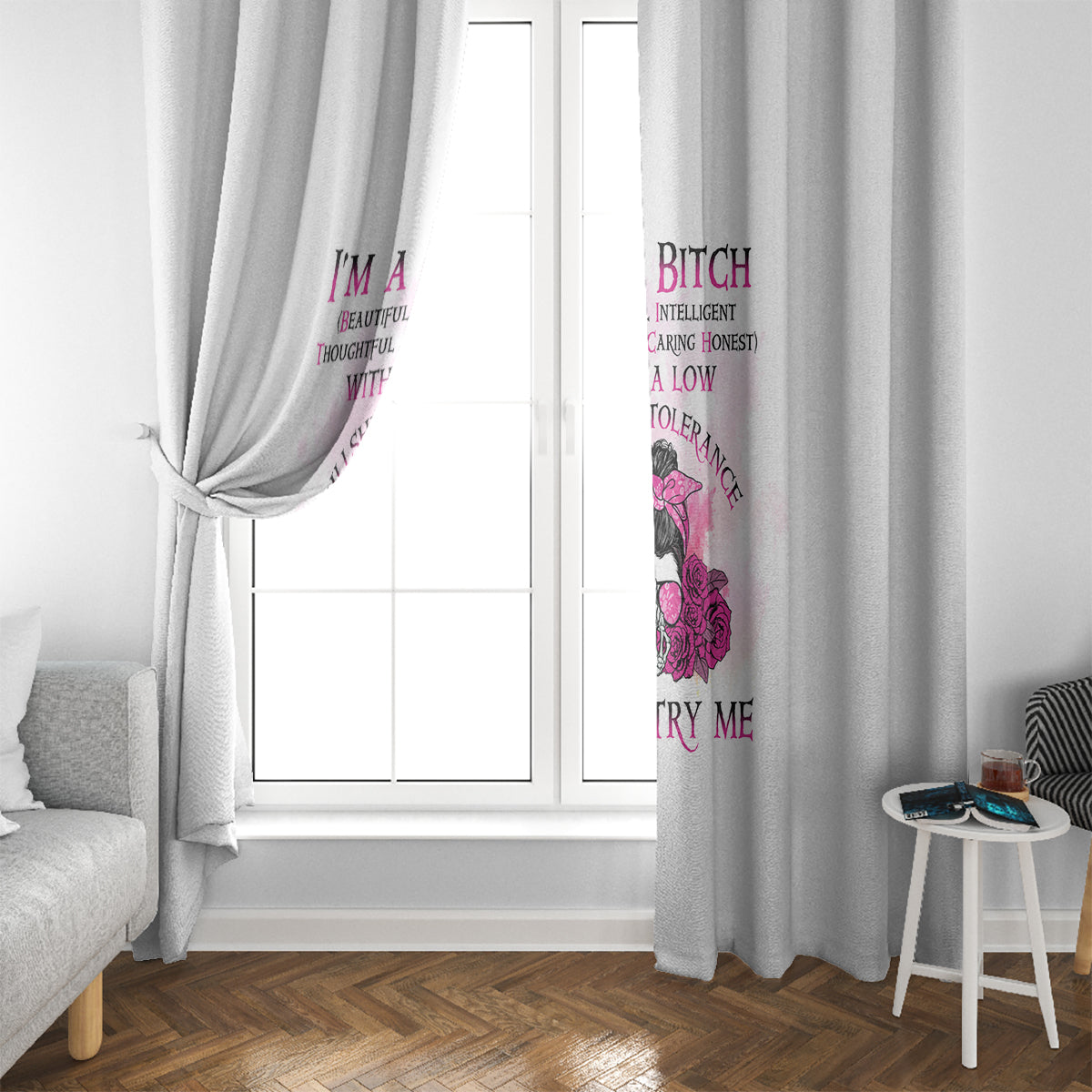 I'm A B Don't Try Me Rose Messy Bun Window Curtain - Wonder Print Shop