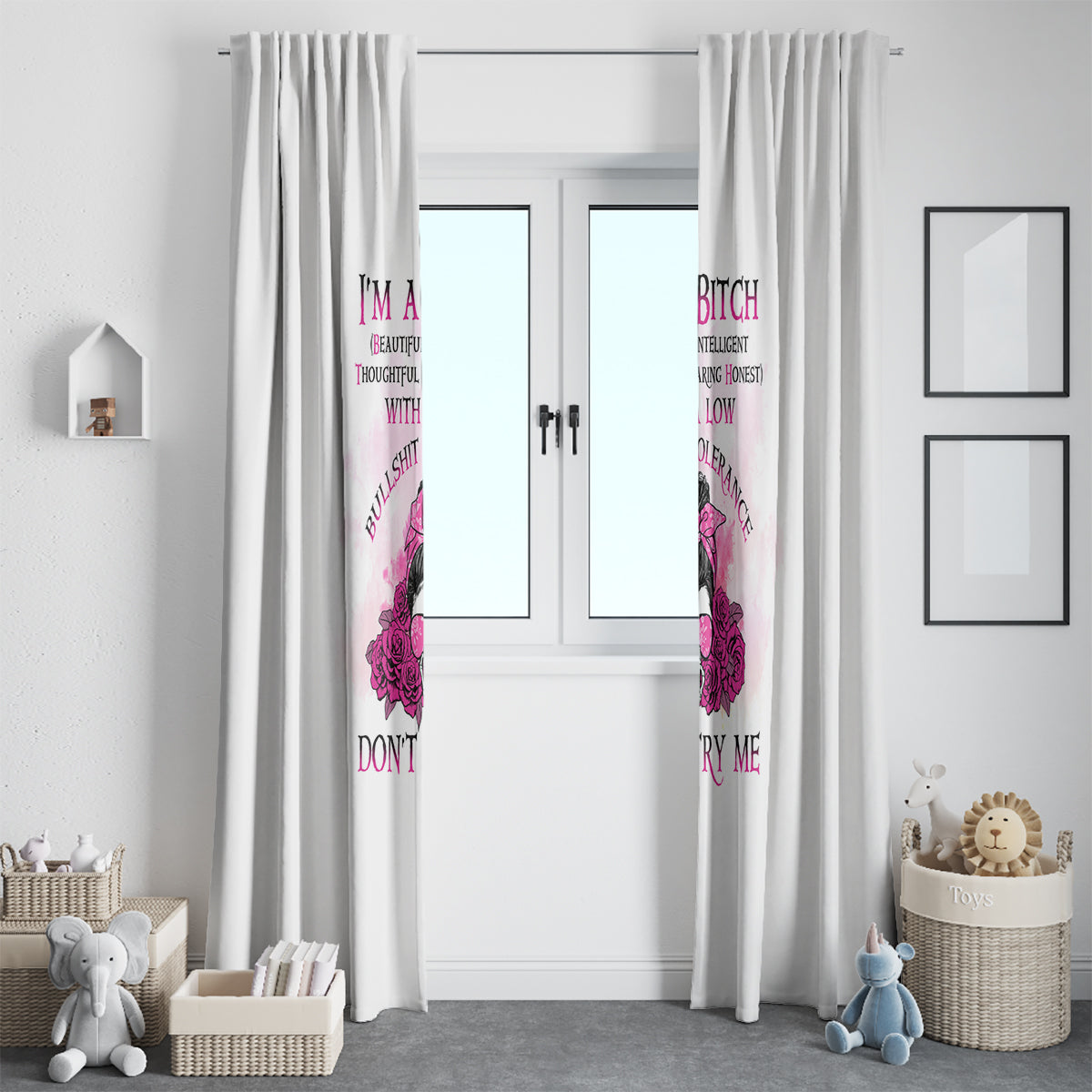 I'm A B Don't Try Me Rose Messy Bun Window Curtain - Wonder Print Shop