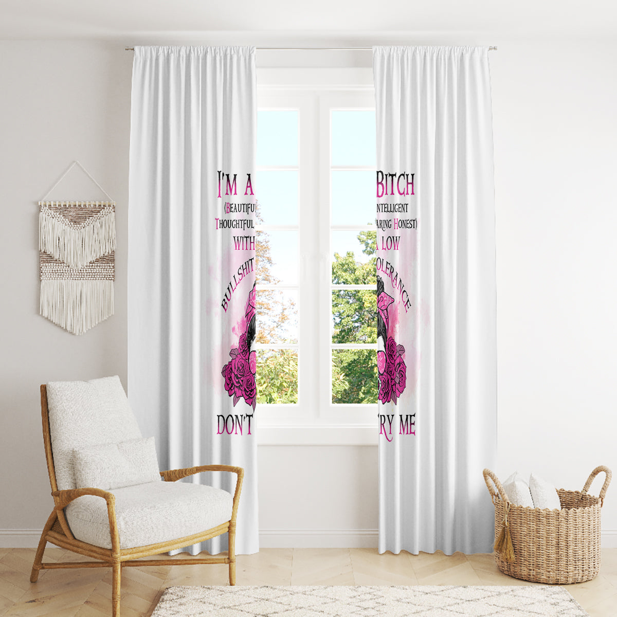 I'm A B Don't Try Me Rose Messy Bun Window Curtain - Wonder Print Shop