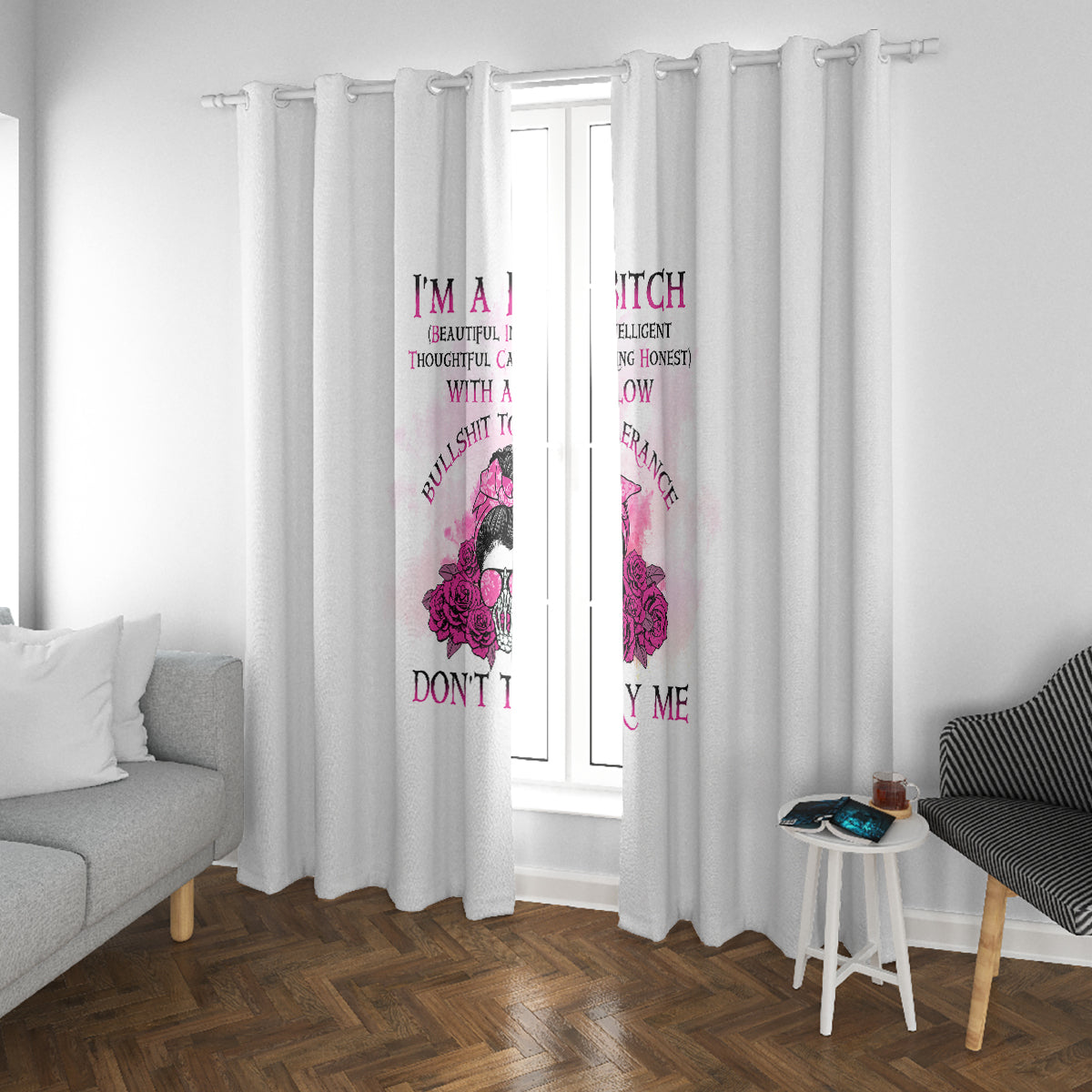 I'm A B Don't Try Me Rose Messy Bun Window Curtain - Wonder Print Shop