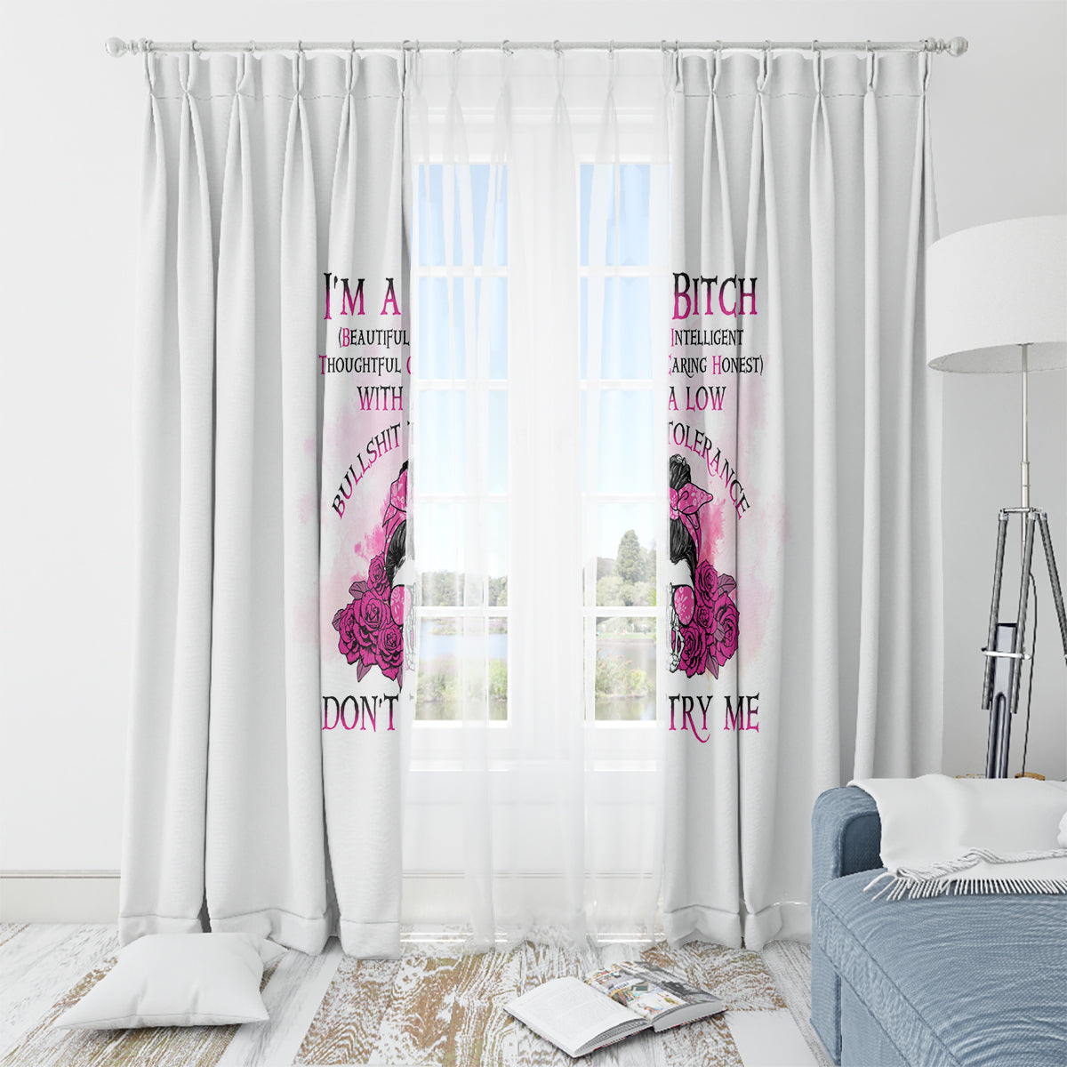 I'm A B Don't Try Me Rose Messy Bun Window Curtain - Wonder Print Shop