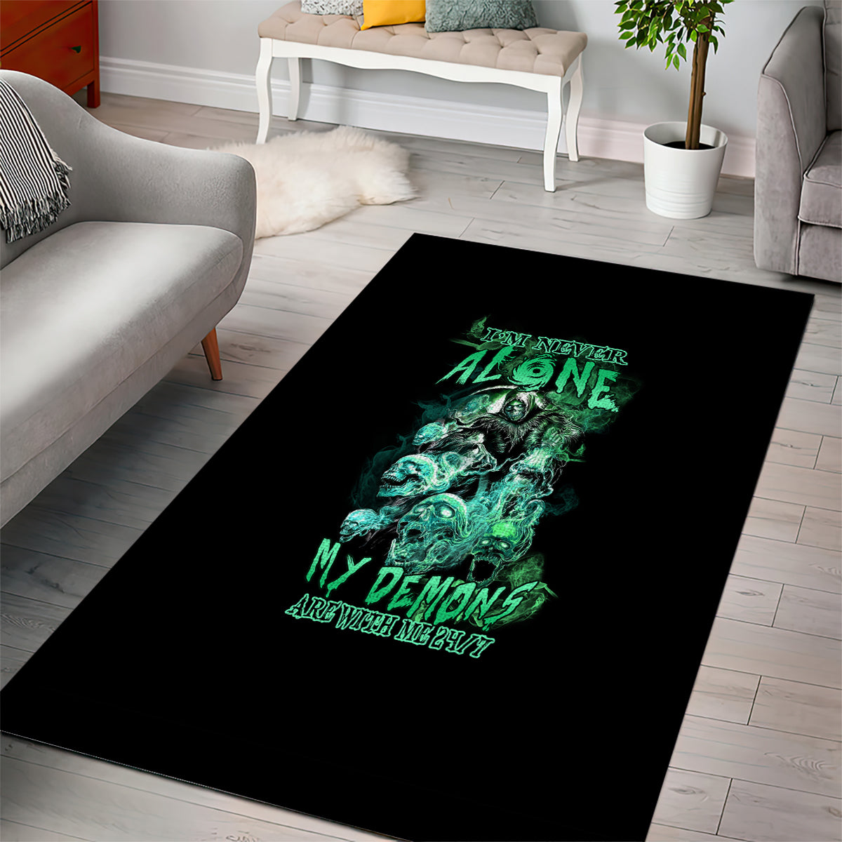 I'm Never Alone Skull Reaper Area Rug - Wonder Print Shop