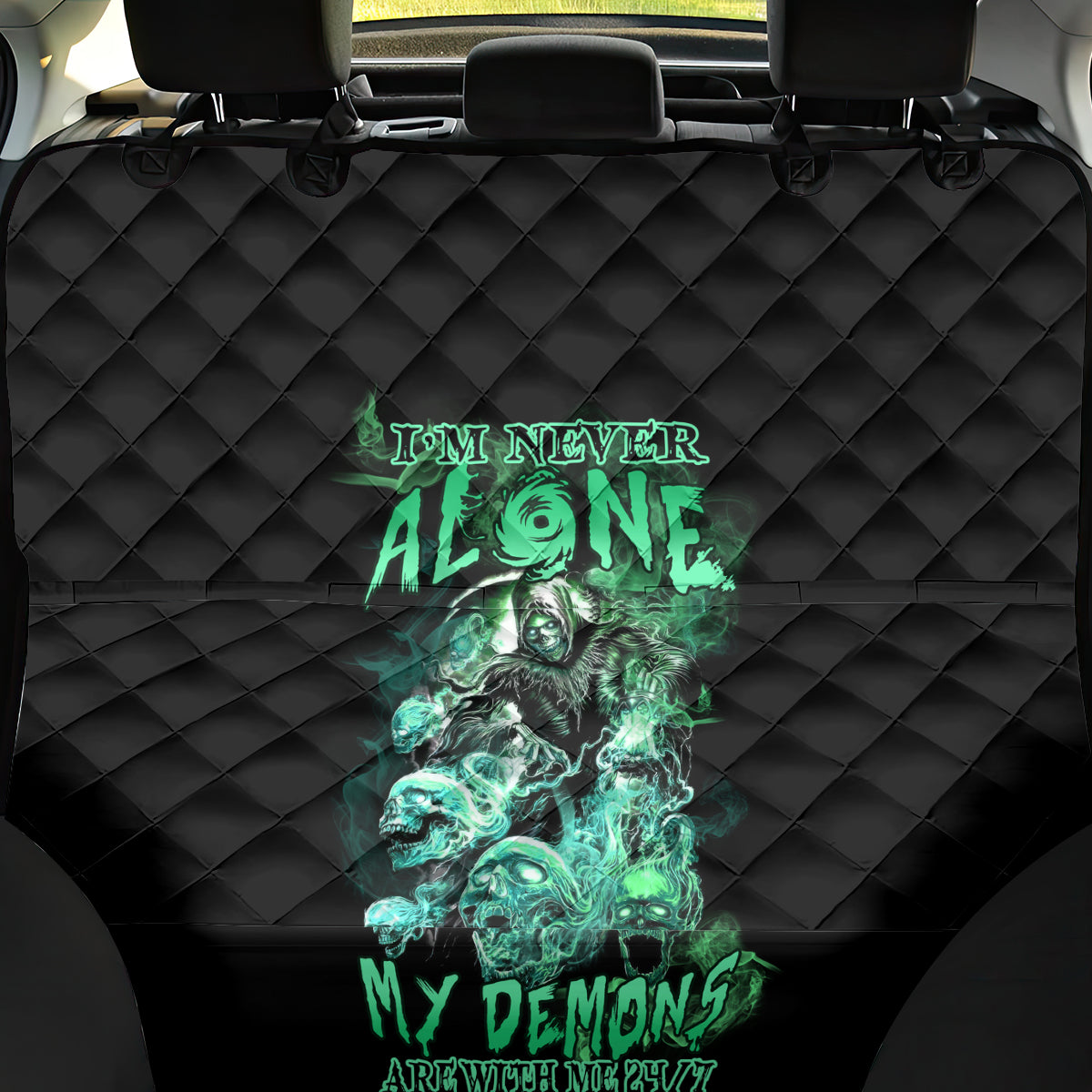 I'm Never Alone Skull Reaper Back Car Seat Cover - Wonder Print Shop