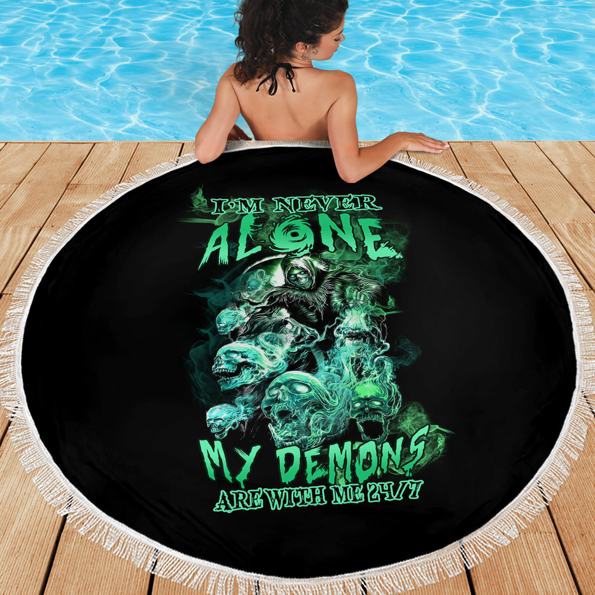 I'm Never Alone Skull Reaper Beach Blanket - Wonder Print Shop