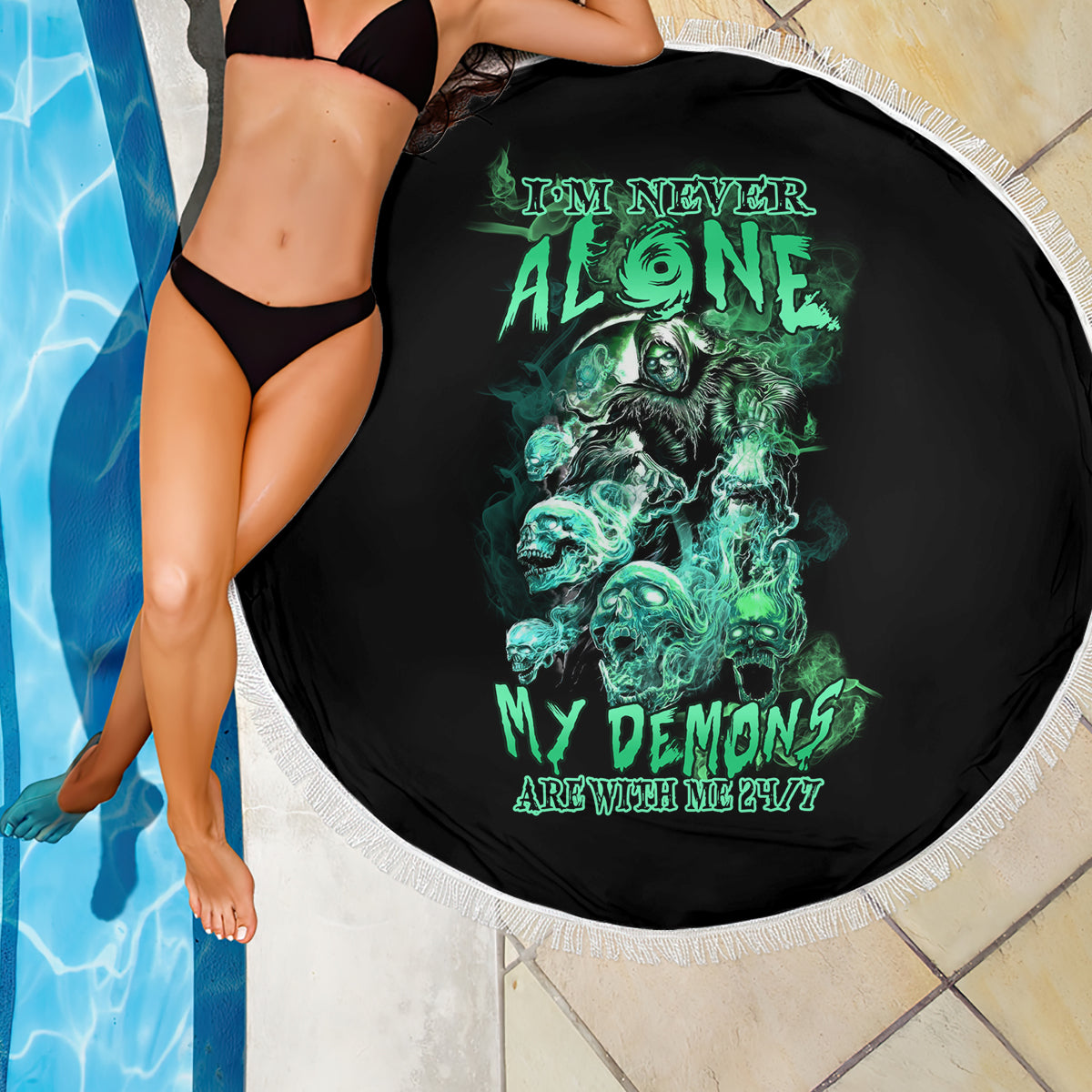 I'm Never Alone Skull Reaper Beach Blanket - Wonder Print Shop