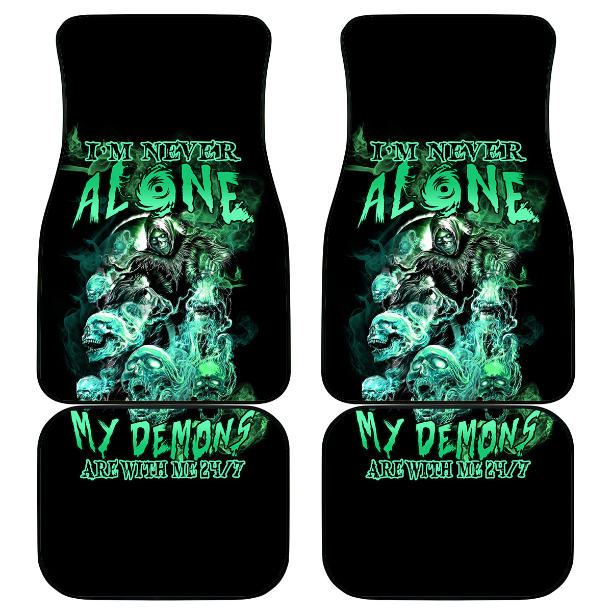 I'm Never Alone Skull Reaper Car Mats - Wonder Print Shop