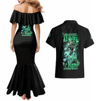 I'm Never Alone Skull Reaper Couples Matching Mermaid Dress and Hawaiian Shirt - Wonder Print Shop