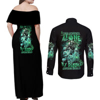 I'm Never Alone Skull Reaper Couples Matching Off Shoulder Maxi Dress and Long Sleeve Button Shirt - Wonder Print Shop