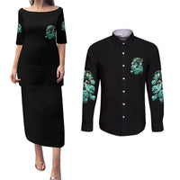 I'm Never Alone Skull Reaper Couples Matching Puletasi Dress and Long Sleeve Button Shirt - Wonder Print Shop