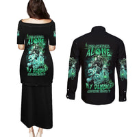 I'm Never Alone Skull Reaper Couples Matching Puletasi Dress and Long Sleeve Button Shirt - Wonder Print Shop