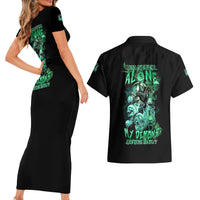 I'm Never Alone Skull Reaper Couples Matching Short Sleeve Bodycon Dress and Hawaiian Shirt - Wonder Print Shop
