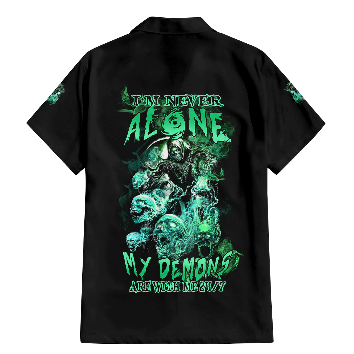 I'm Never Alone Skull Reaper Family Matching Mermaid Dress and Hawaiian Shirt - Wonder Print Shop