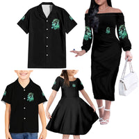 I'm Never Alone Skull Reaper Family Matching Off Shoulder Long Sleeve Dress and Hawaiian Shirt - Wonder Print Shop