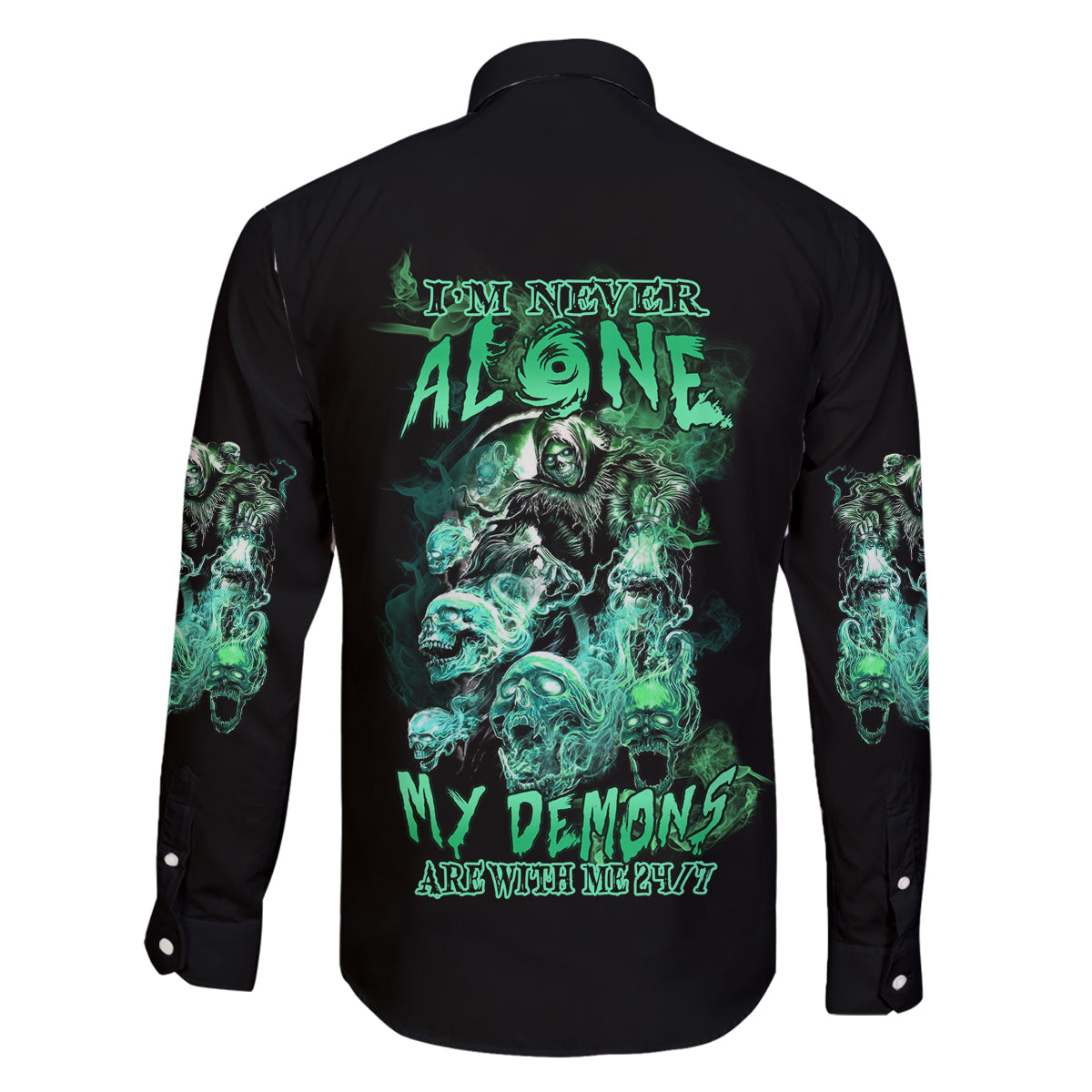 I'm Never Alone Skull Reaper Family Matching Off Shoulder Maxi Dress and Hawaiian Shirt - Wonder Print Shop