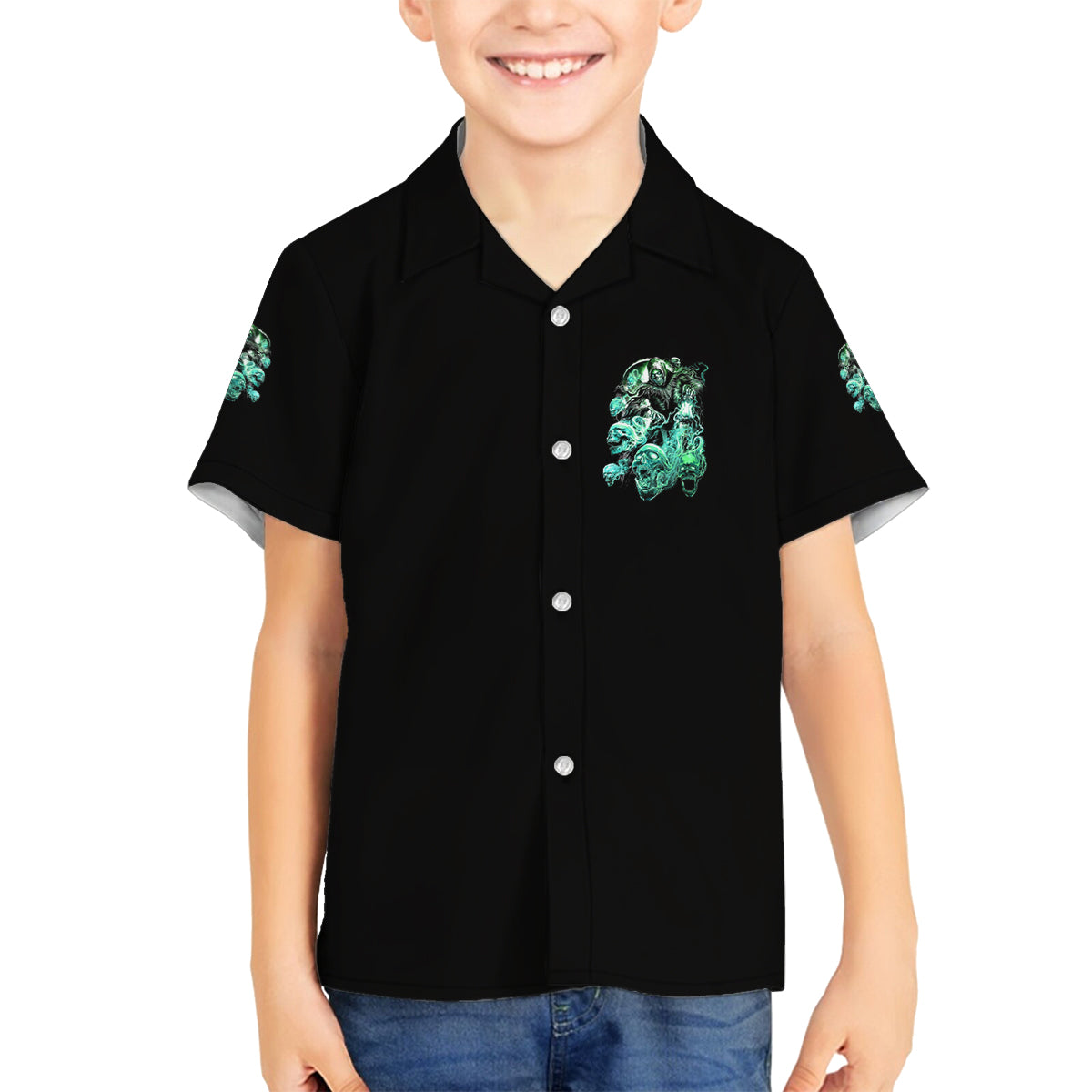 I'm Never Alone Skull Reaper Family Matching Off Shoulder Short Dress and Hawaiian Shirt - Wonder Print Shop