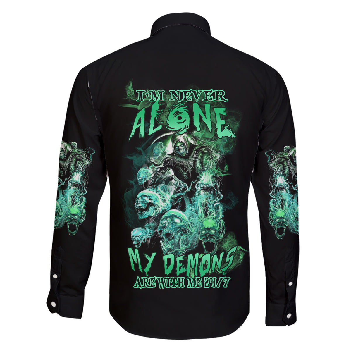 I'm Never Alone Skull Reaper Family Matching Short Sleeve Bodycon Dress and Hawaiian Shirt - Wonder Print Shop