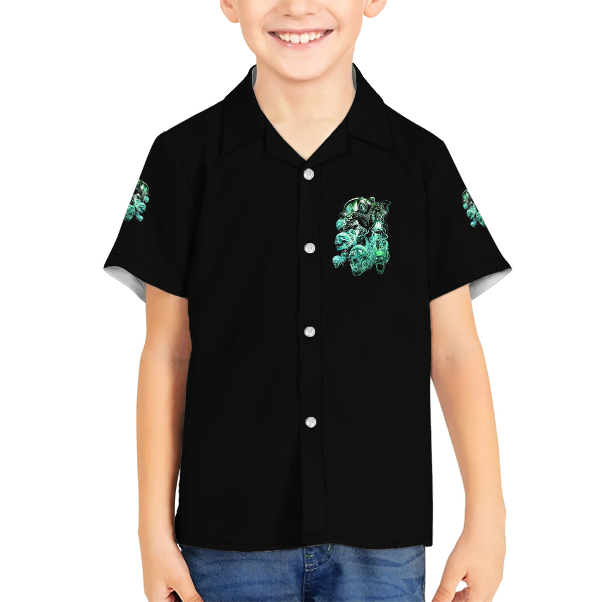 I'm Never Alone Skull Reaper Family Matching Short Sleeve Bodycon Dress and Hawaiian Shirt - Wonder Print Shop