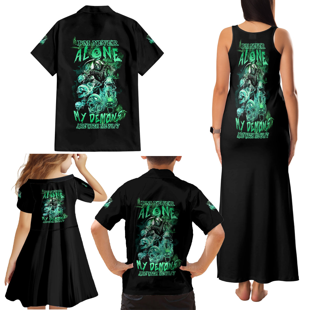 I'm Never Alone Skull Reaper Family Matching Tank Maxi Dress and Hawaiian Shirt - Wonder Print Shop