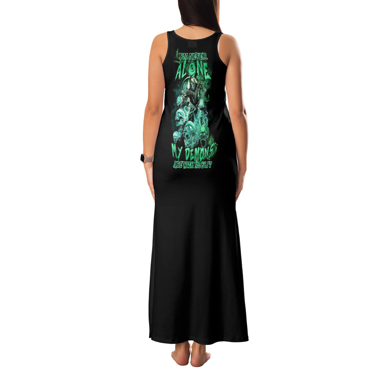 I'm Never Alone Skull Reaper Family Matching Tank Maxi Dress and Hawaiian Shirt - Wonder Print Shop