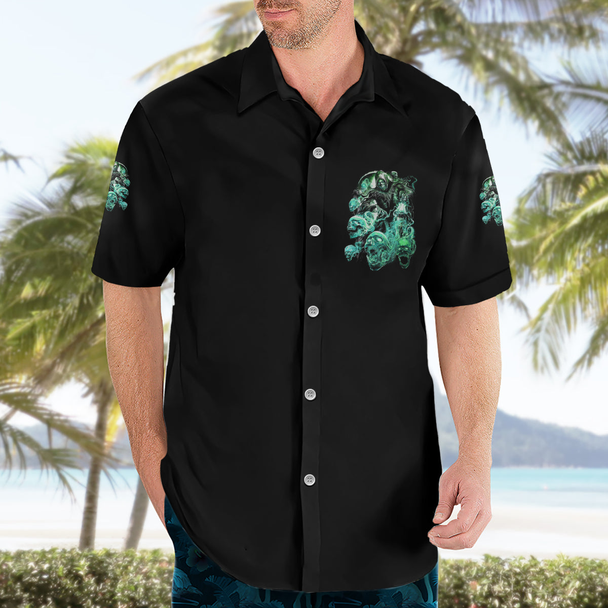 I'm Never Alone Skull Reaper Hawaiian Shirt - Wonder Print Shop