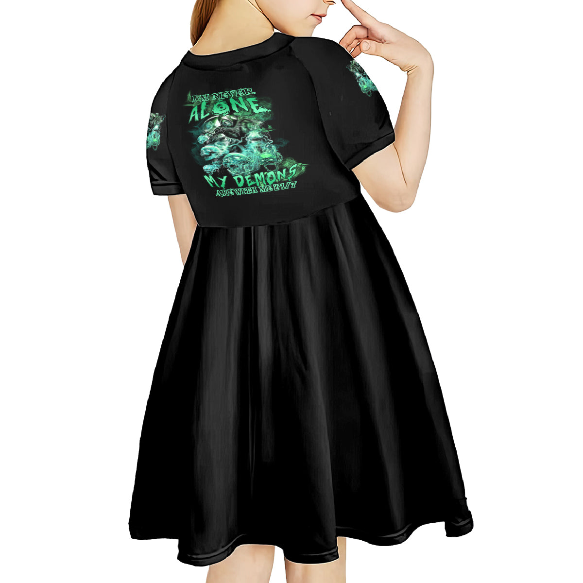 I'm Never Alone Skull Reaper Kid Short Sleeve Dress - Wonder Print Shop