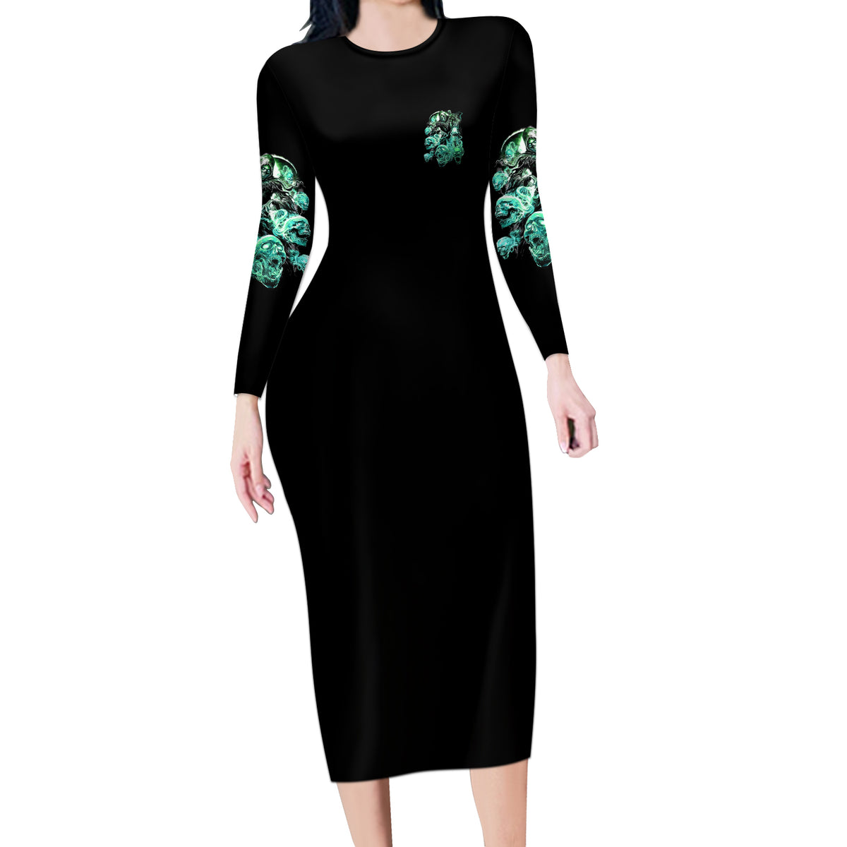 I'm Never Alone Skull Reaper Long Sleeve Bodycon Dress - Wonder Print Shop