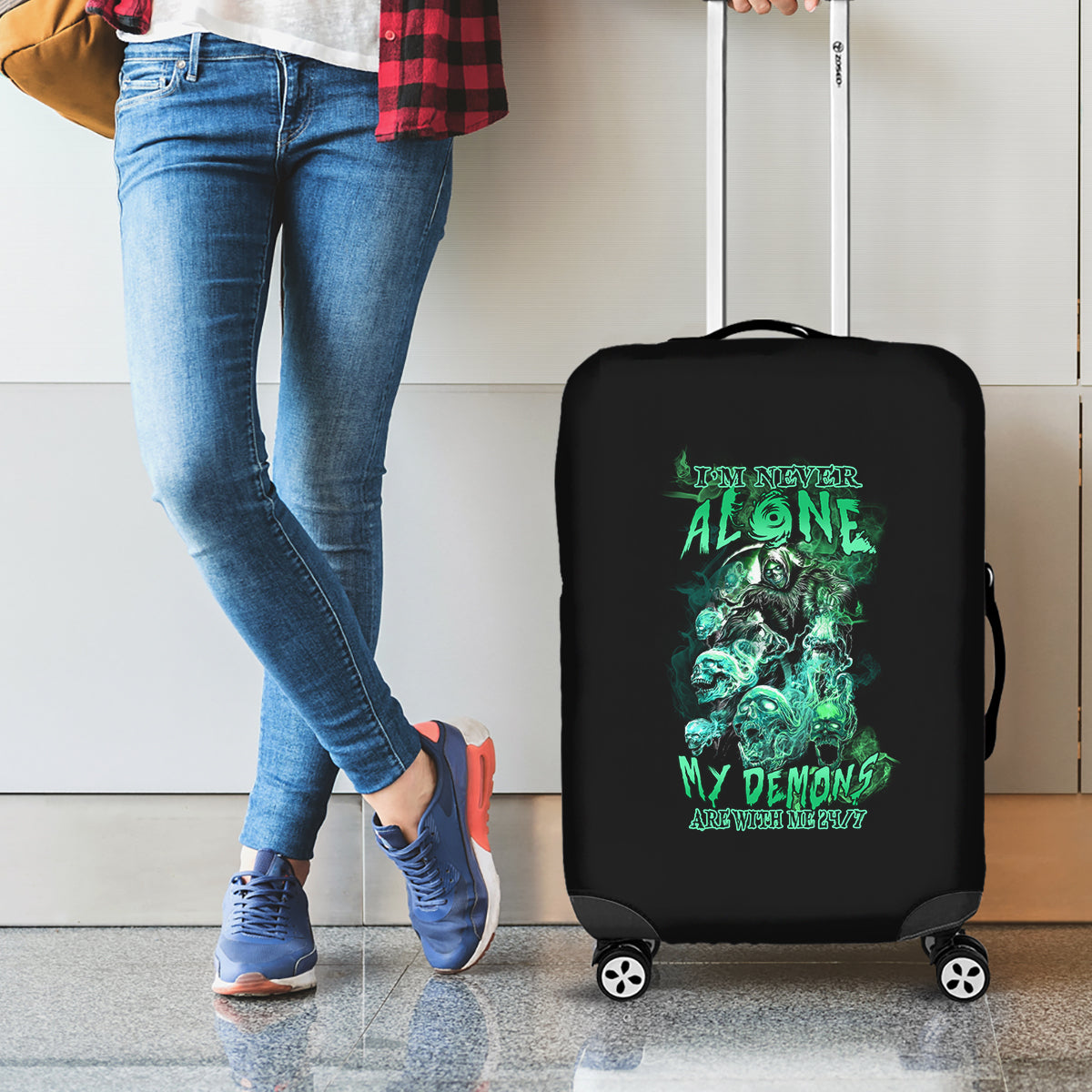 I'm Never Alone Skull Reaper Luggage Cover - Wonder Print Shop