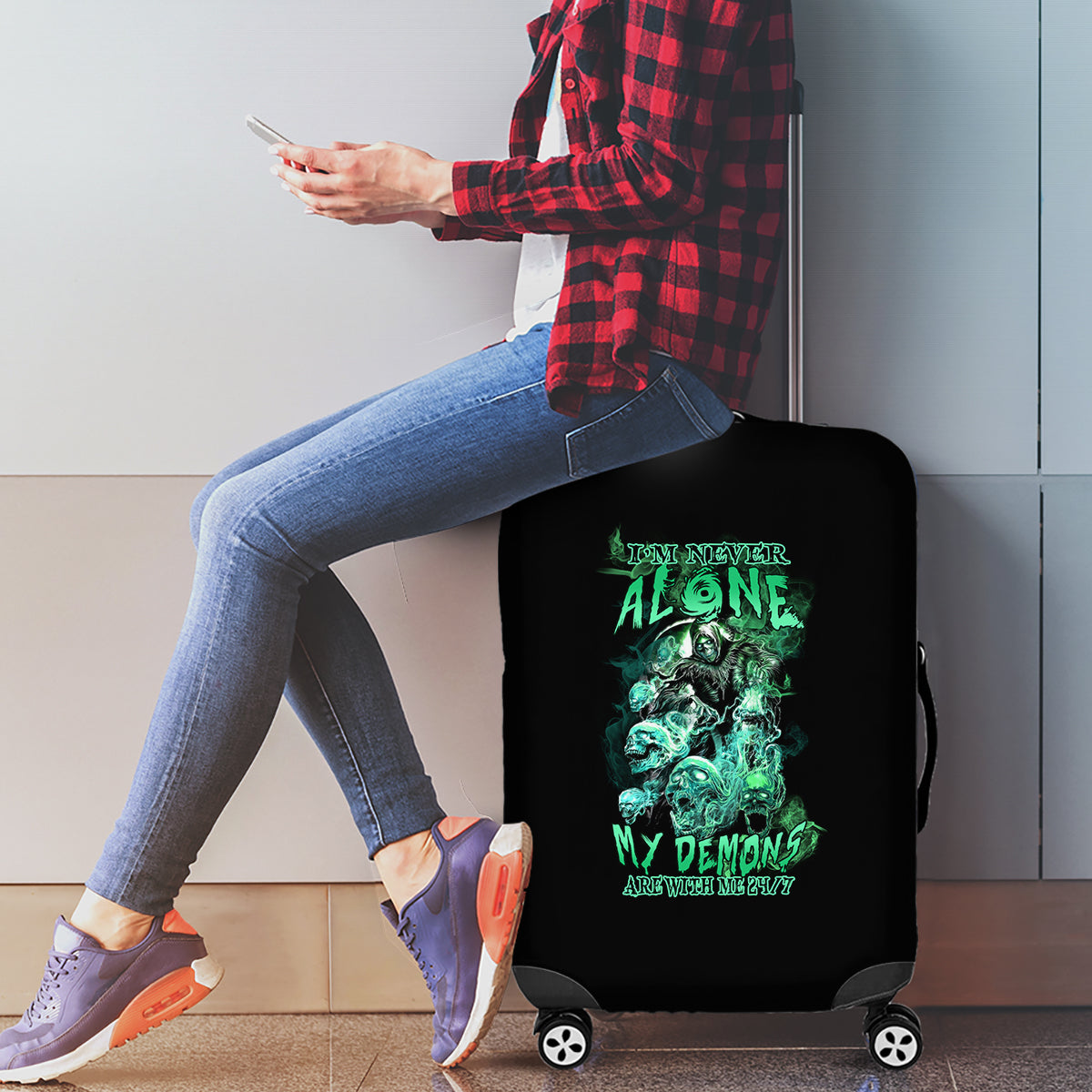 I'm Never Alone Skull Reaper Luggage Cover - Wonder Print Shop