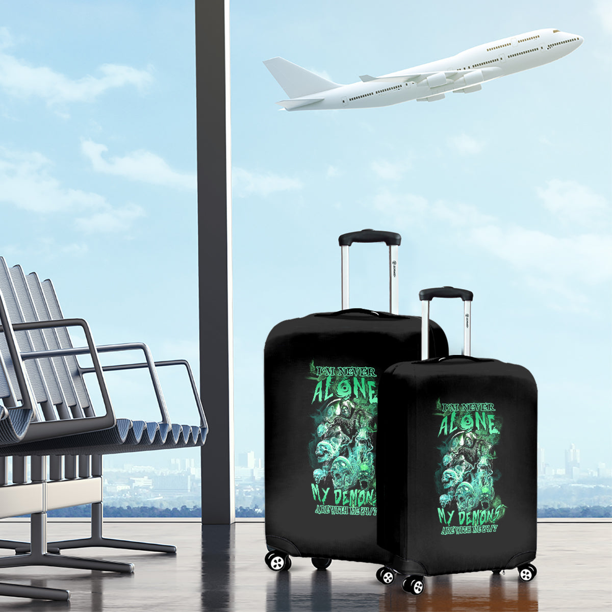 I'm Never Alone Skull Reaper Luggage Cover - Wonder Print Shop