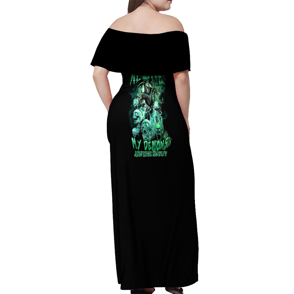 I'm Never Alone Skull Reaper Off Shoulder Maxi Dress - Wonder Print Shop