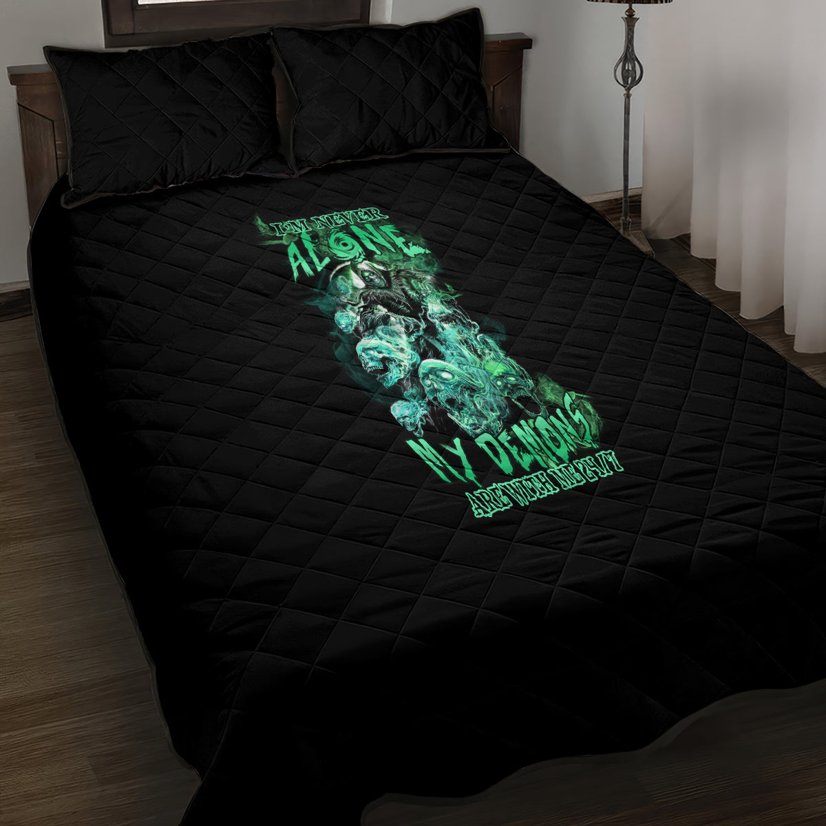 I'm Never Alone Skull Reaper Quilt Bed Set - Wonder Print Shop