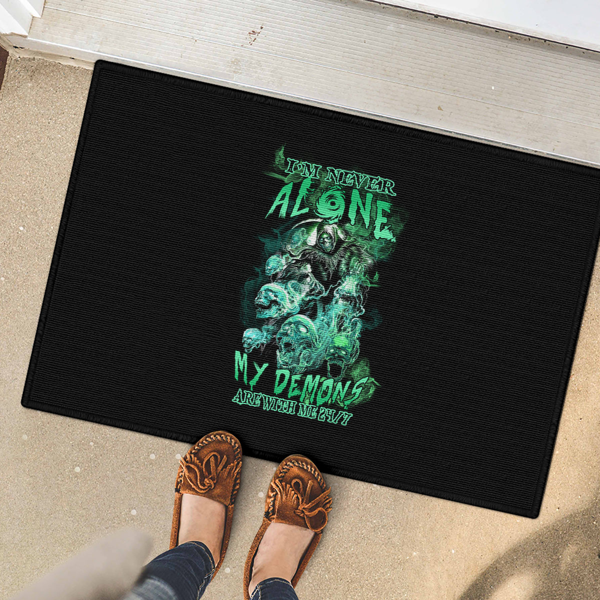 I'm Never Alone Skull Reaper Rubber Doormat - Wonder Print Shop