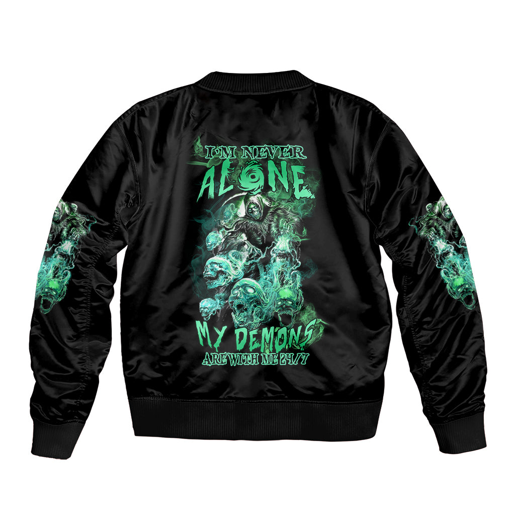 I'm Never Alone Skull Reaper Sleeve Zip Bomber Jacket - Wonder Print Shop