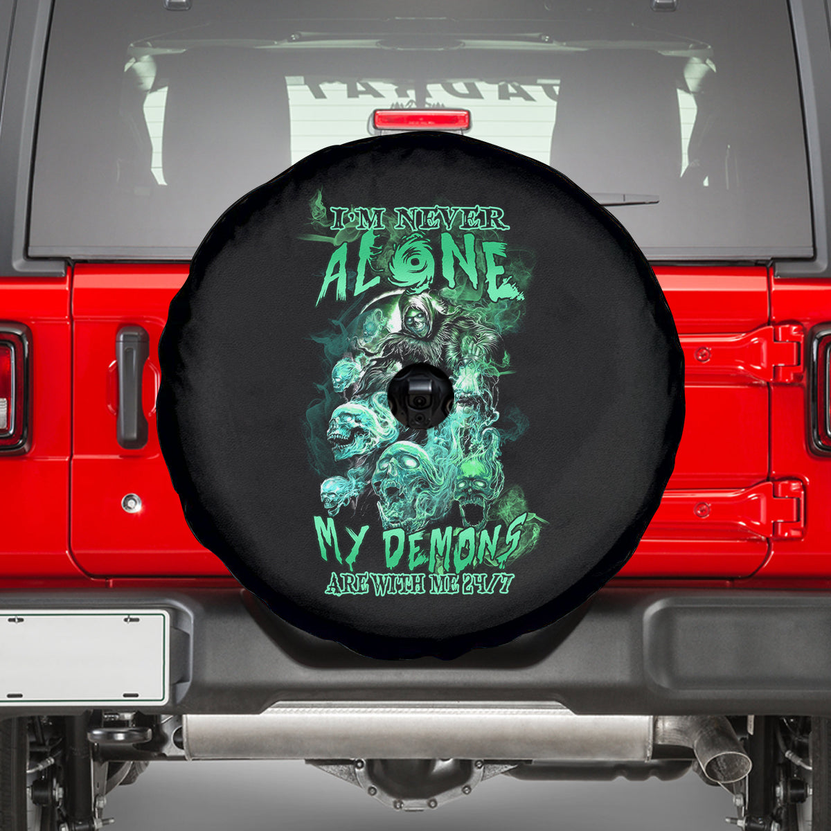 I'm Never Alone Skull Reaper Spare Tire Cover - Wonder Print Shop