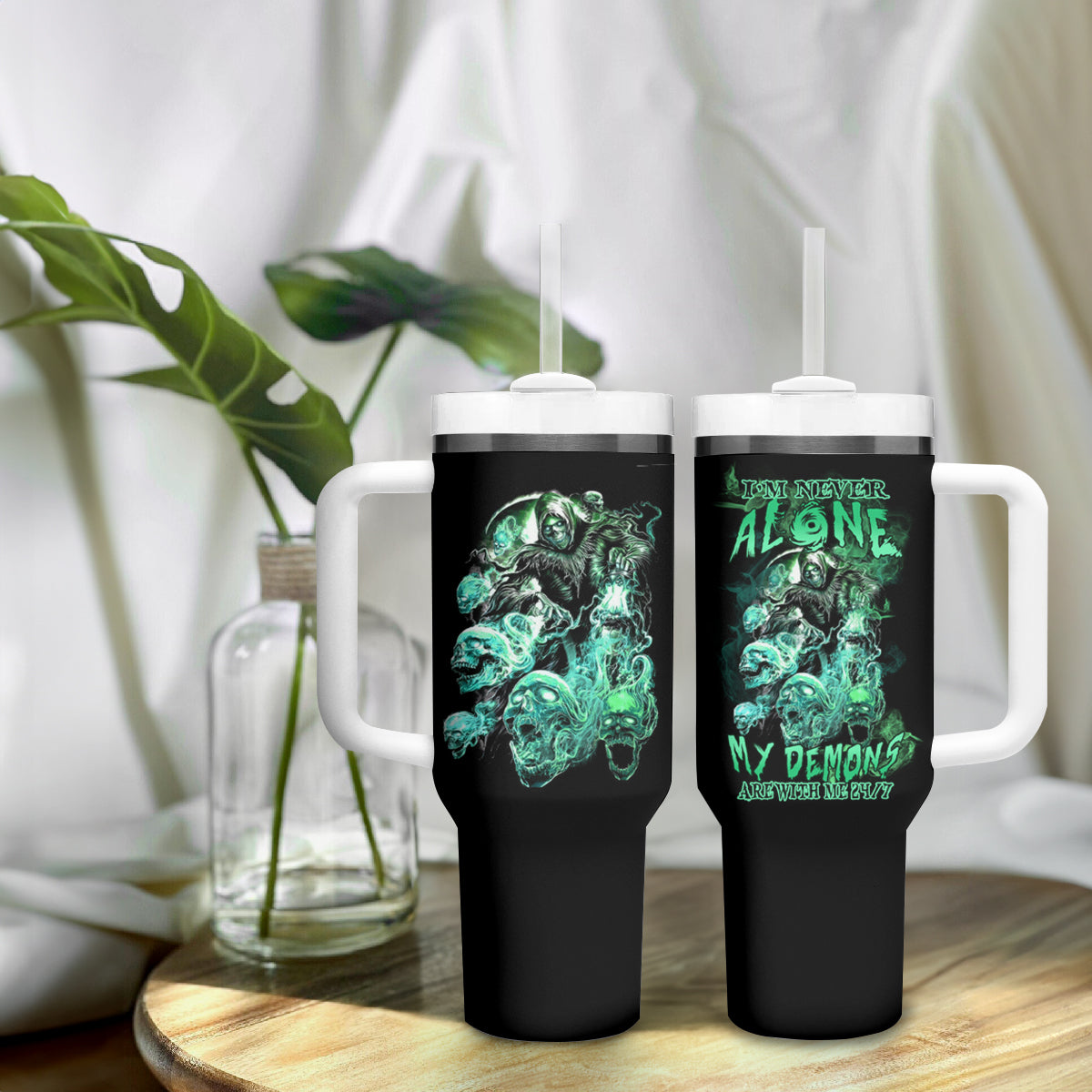 I'm Never Alone Skull Reaper Tumbler With Handle - Wonder Print Shop