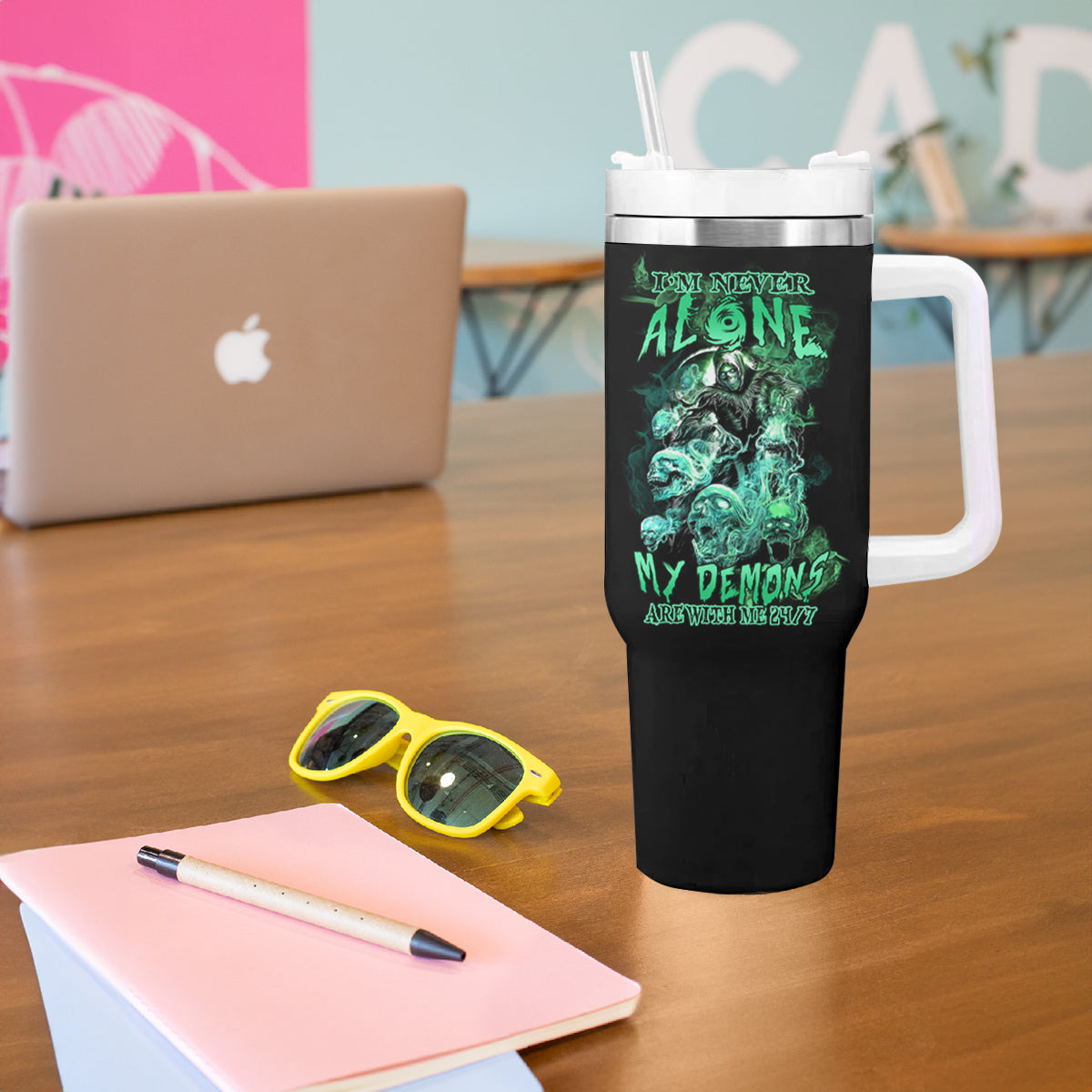 I'm Never Alone Skull Reaper Tumbler With Handle - Wonder Print Shop