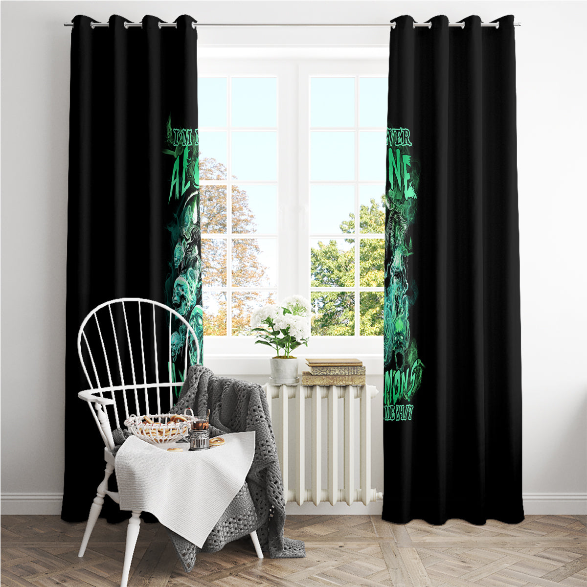 I'm Never Alone Skull Reaper Window Curtain - Wonder Print Shop