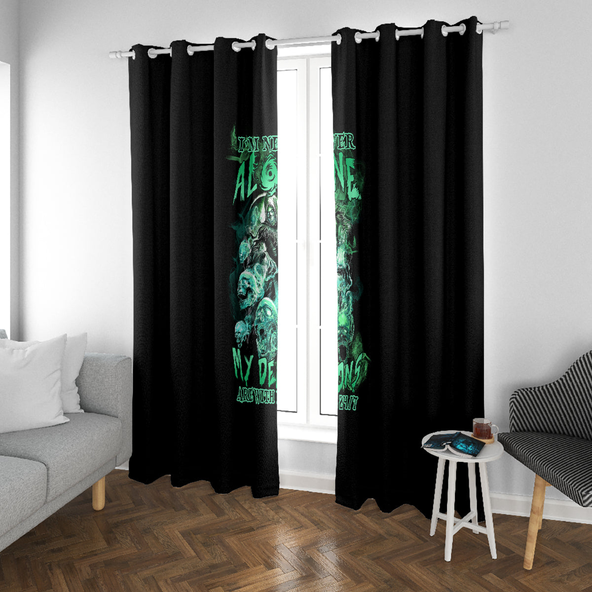 I'm Never Alone Skull Reaper Window Curtain - Wonder Print Shop