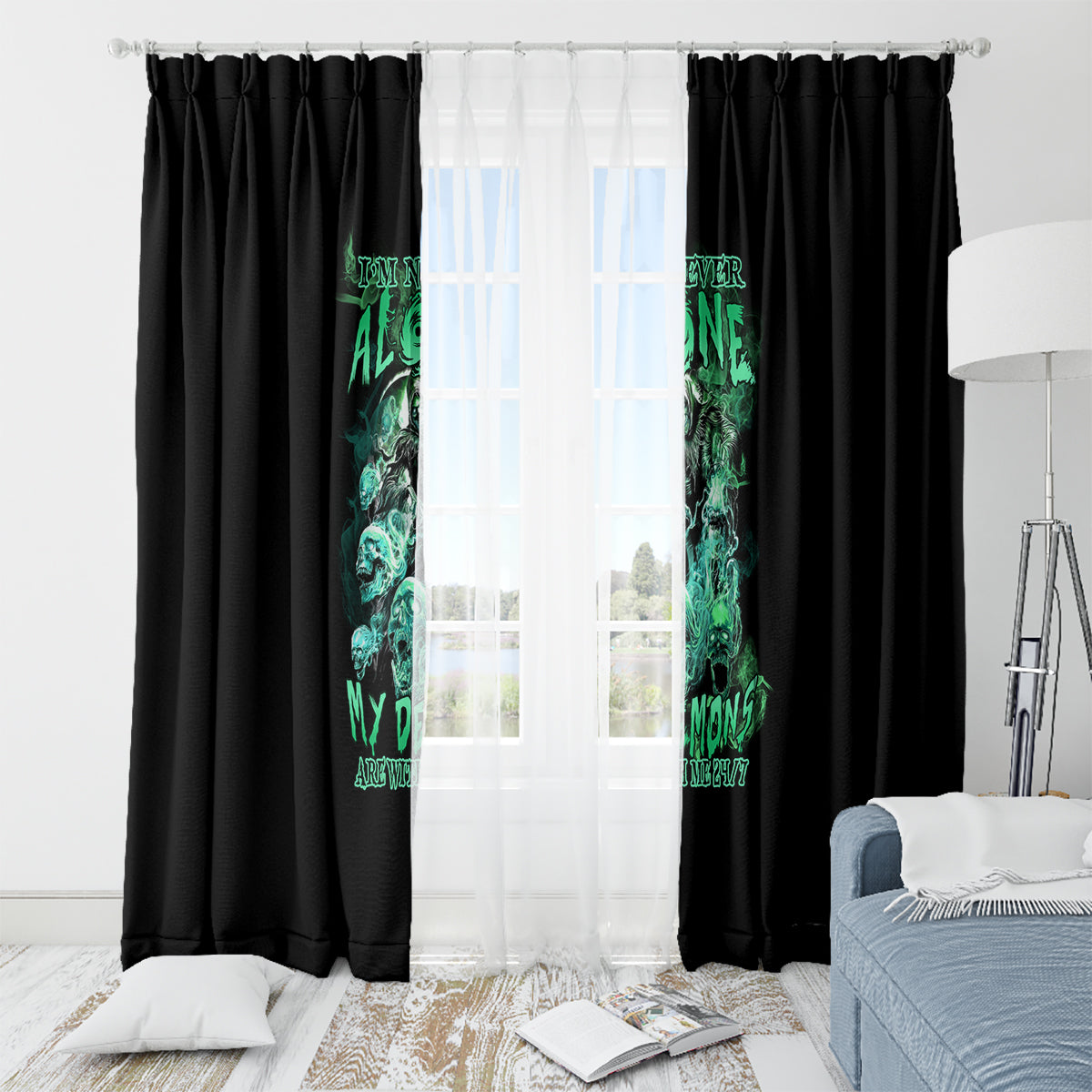 I'm Never Alone Skull Reaper Window Curtain - Wonder Print Shop