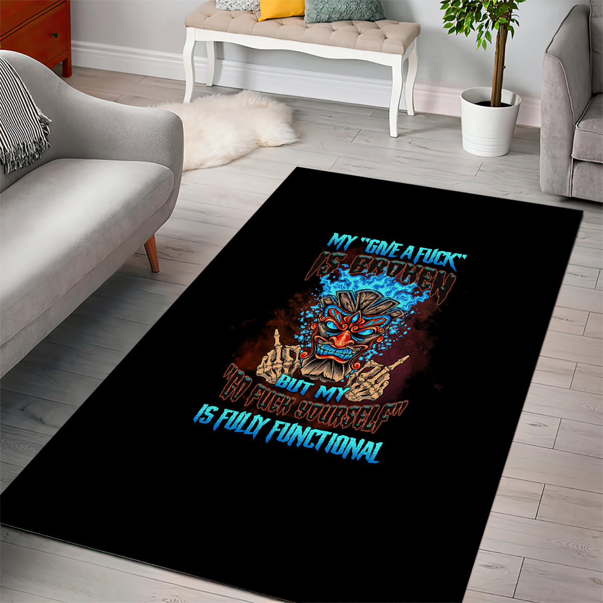 My Give A F Tiki Skull Area Rug - Wonder Print Shop