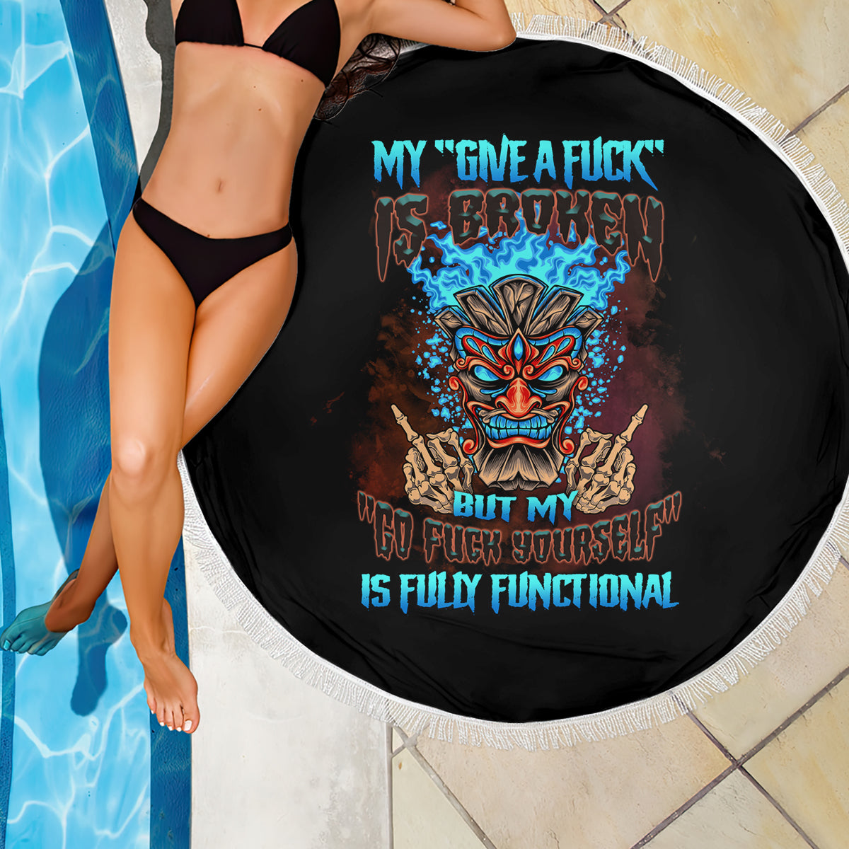 My Give A F Tiki Skull Beach Blanket - Wonder Print Shop