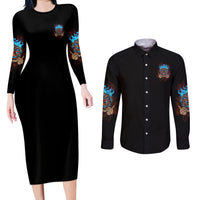My Give A F Tiki Skull Couples Matching Long Sleeve Bodycon Dress and Long Sleeve Button Shirt - Wonder Print Shop