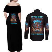 My Give A F Tiki Skull Couples Matching Off Shoulder Maxi Dress and Long Sleeve Button Shirt - Wonder Print Shop